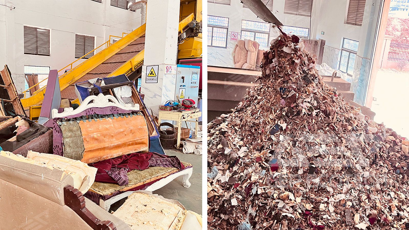 Domestic waste before and after shredding Domestic waste before and after shredding